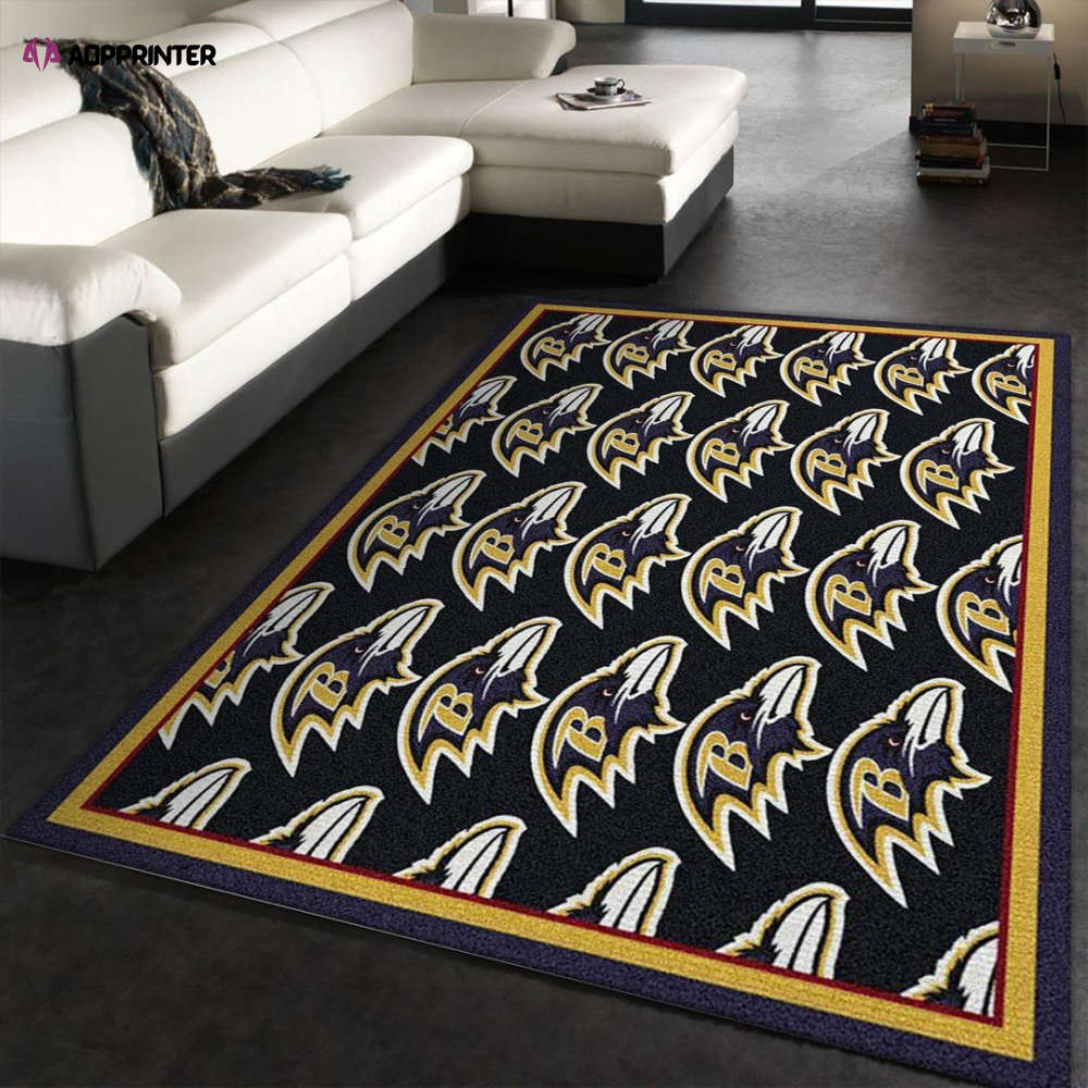 Baltimore Ravens Repeat Rug Living Room Floor Decor Fan Gifts