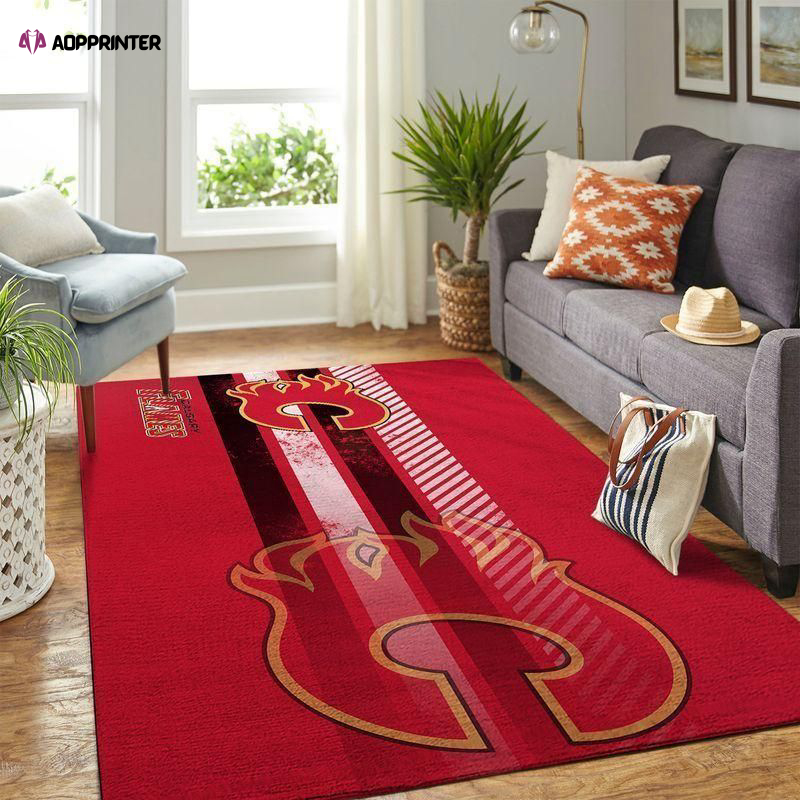 Calgary Flames Rug Living Room Floor Decor Fan Gifts