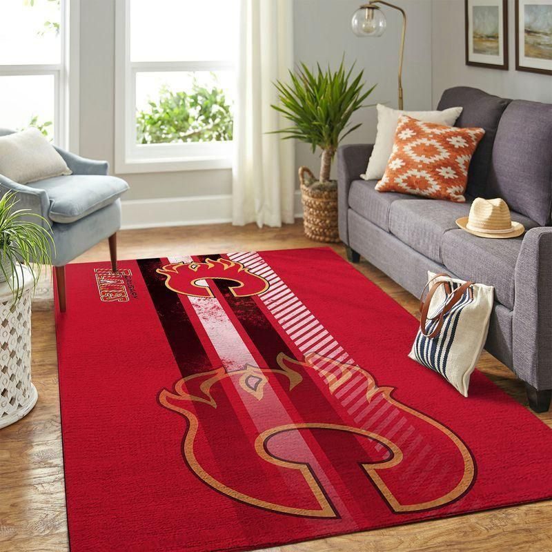 Calgary Flames Rug Living Room Floor Decor Fan Gifts