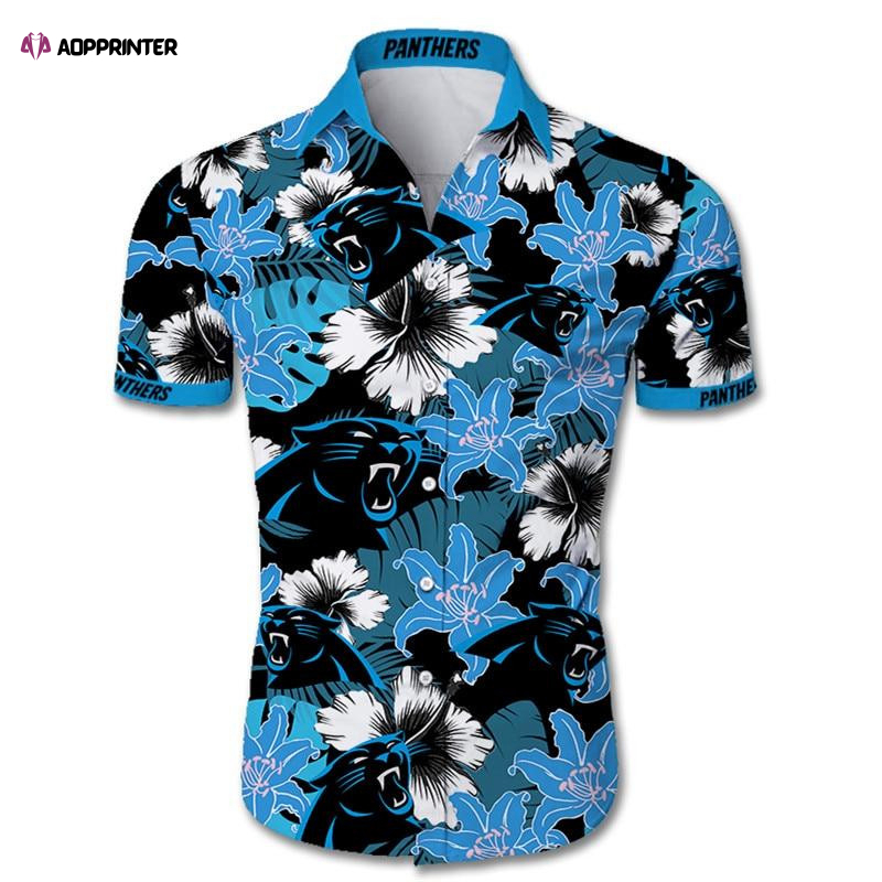 Carolina Panthers Hawaiian Shirt Tropical Flower Short Sleeve 5473