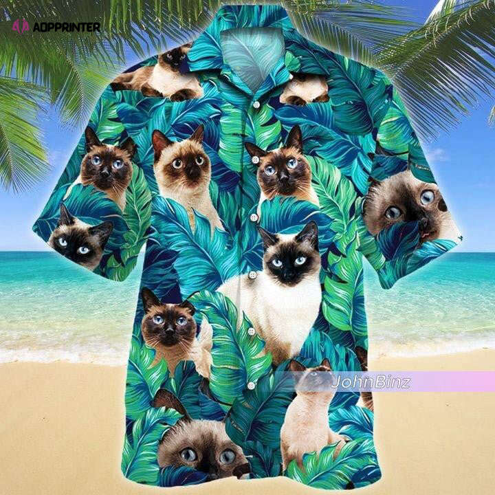 Siamese Cat Hawaiian Shirt – Green Button Down Tropical Cat Lover Gift Unisex S-5XL