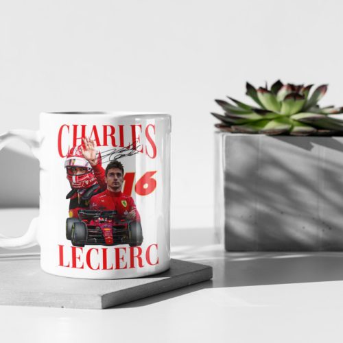 Charles Leclerc Vintage 90s Design Mug, Leclerc Mug, F1 Formula One Fan Gift, F1 Mug, Leclerc Autograph, F1 Coffee Mug, White 11 oz Mug