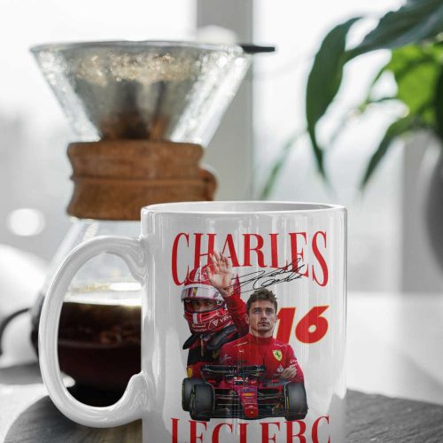 Charles Leclerc Vintage 90s Design Mug, Leclerc Mug, F1 Formula One Fan Gift, F1 Mug, Leclerc Autograph, F1 Coffee Mug, White 11 oz Mug