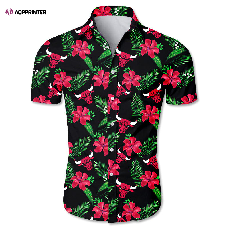 Chicago Bulls Hawaiian Shirt Small Flowers 3485