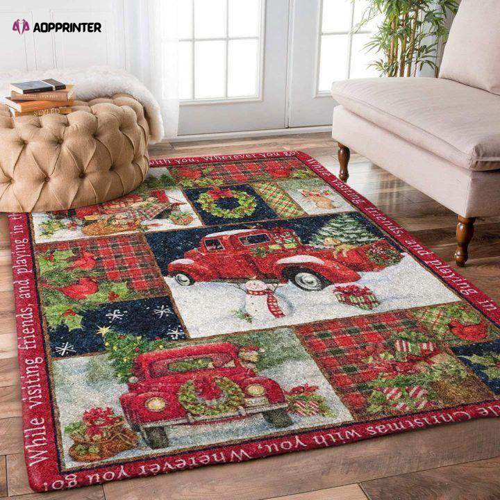 Christmas Car Snowman Cardinal Rabbit Rug Living Room Floor Decor Fan Gifts