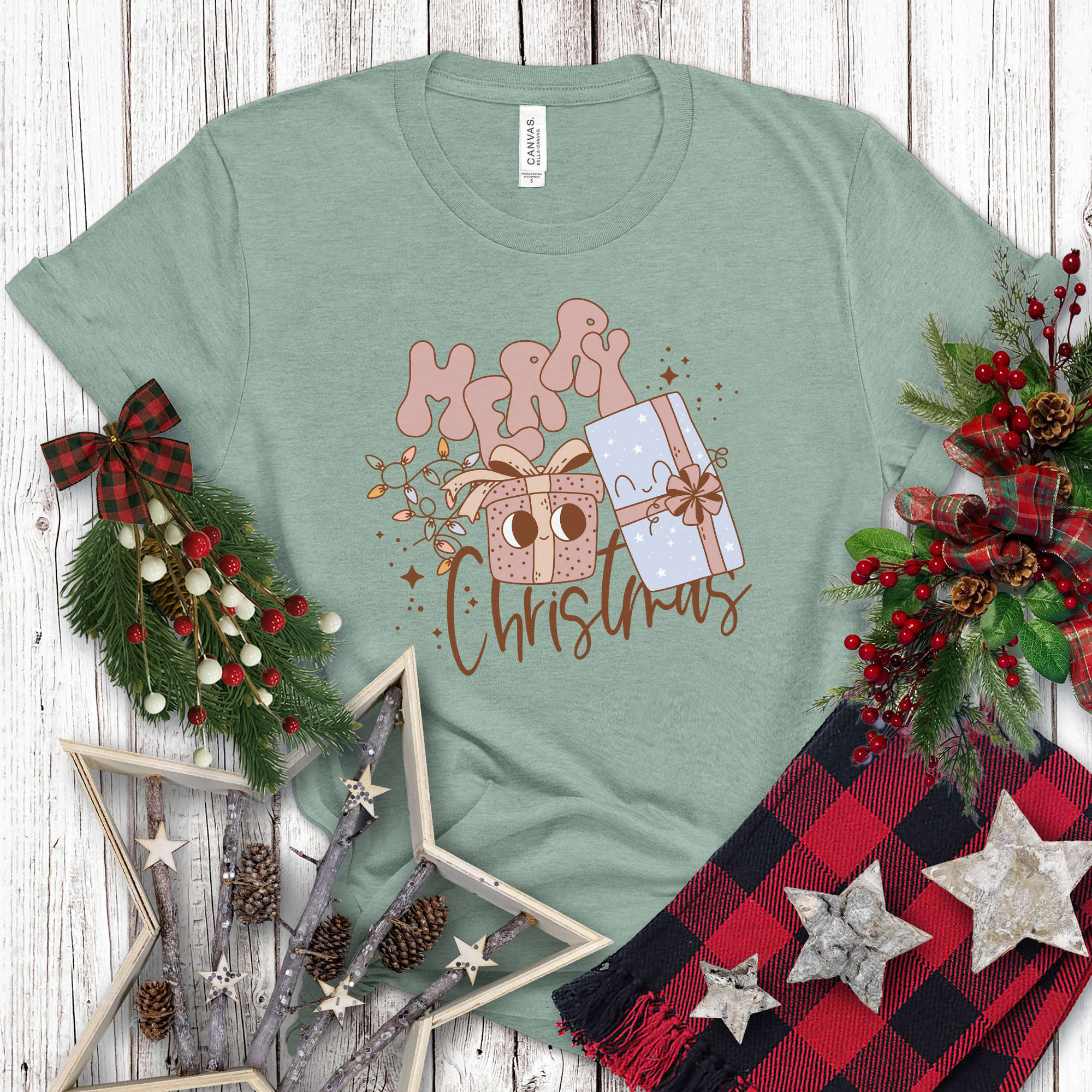 Retro Christmas Shirt: Santa Tree Tshirt Crewneck Gift Merry Christmas & Vacation