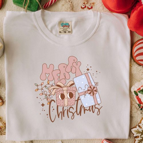 Retro Christmas Shirt: Santa Tree Tshirt Crewneck Gift Merry Christmas & Vacation