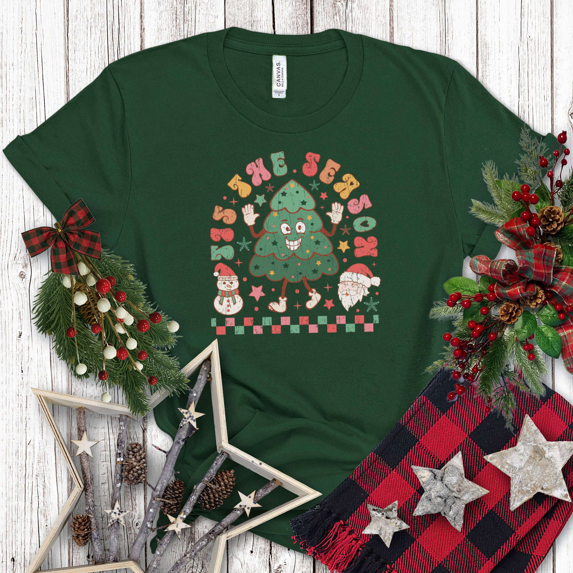 Get Festive with Retro Christmas Shirt Collection: Santa Tree Crewneck & More!