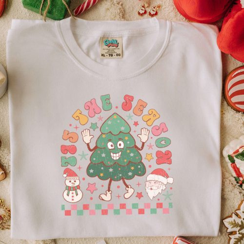 Get Festive with Retro Christmas Shirt Collection: Santa Tree Crewneck & More!