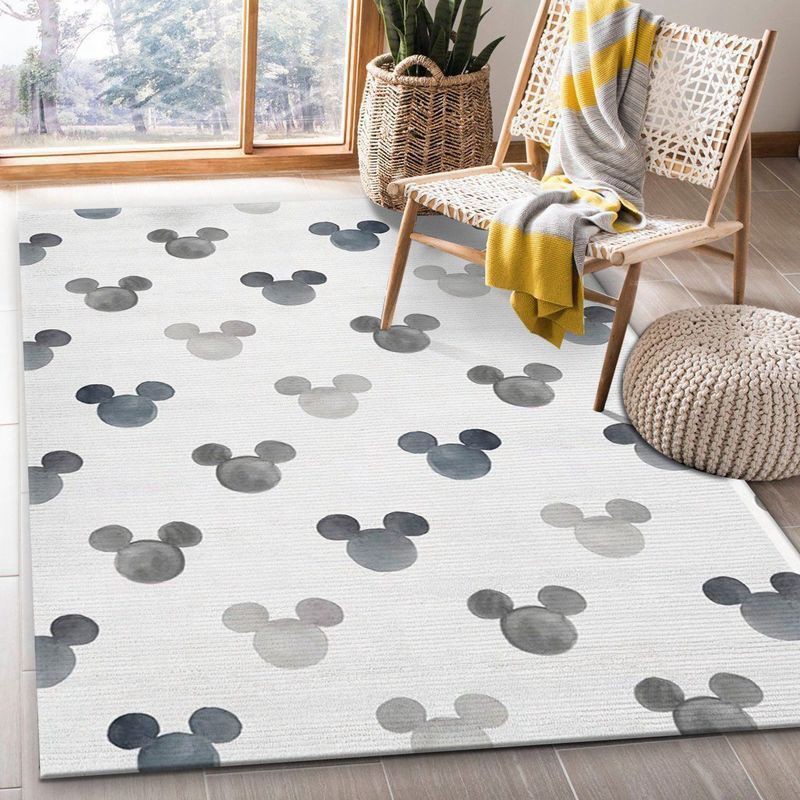 Disney Gray Watercolor Mickey Ears Fabric Rug Living Room Floor Decor Fan Gifts