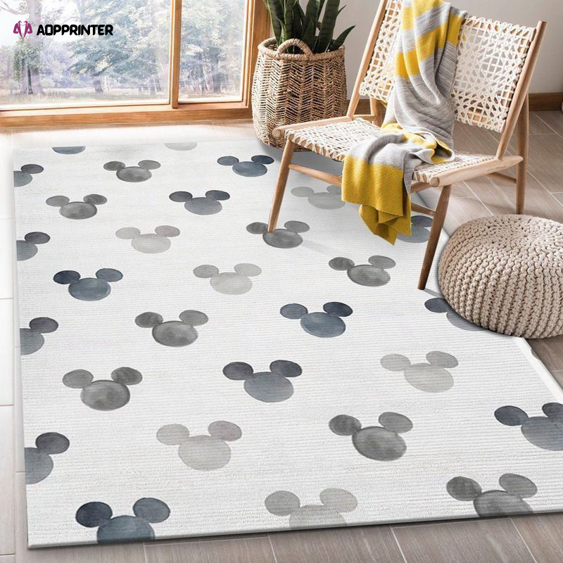 Disney Gray Watercolor Mickey Ears Fabric Rug Living Room Floor Decor Fan Gifts
