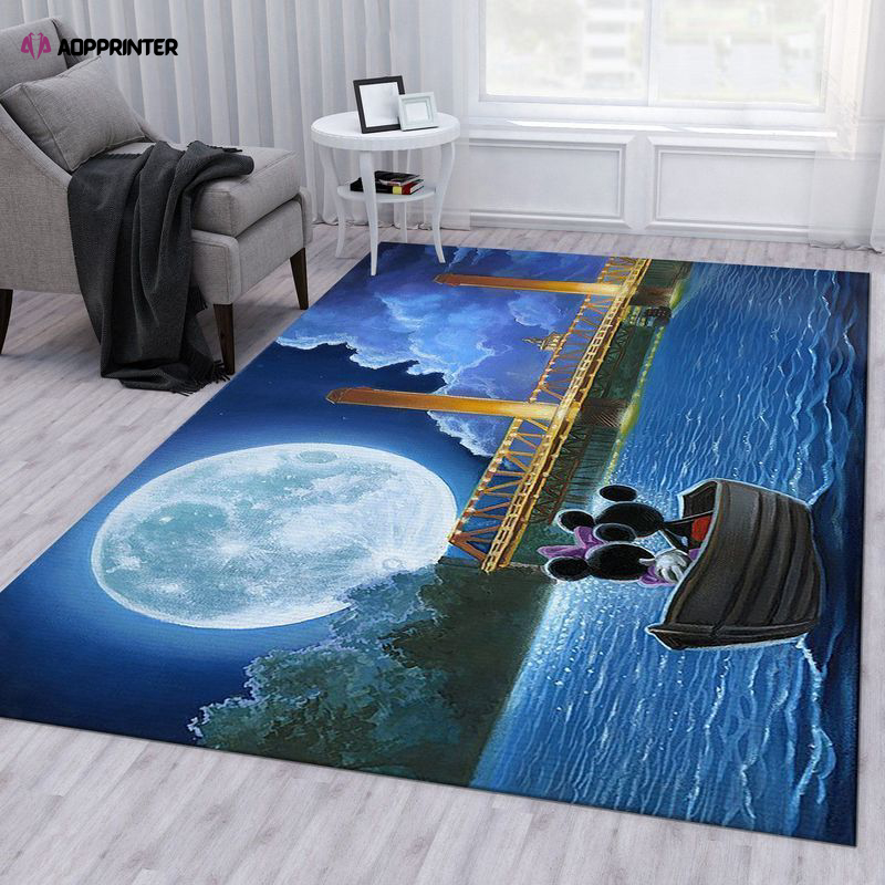 Disney Mickey and Minnie Watching Moon on Boat Drifting Rug Living Room Floor Decor Fan Gifts