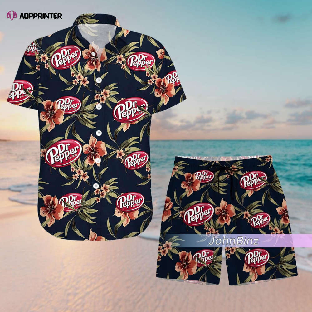 Dr Pepper Hawaiian Shirt & Beachwear: Unisex Button Down Shorts & Gifts