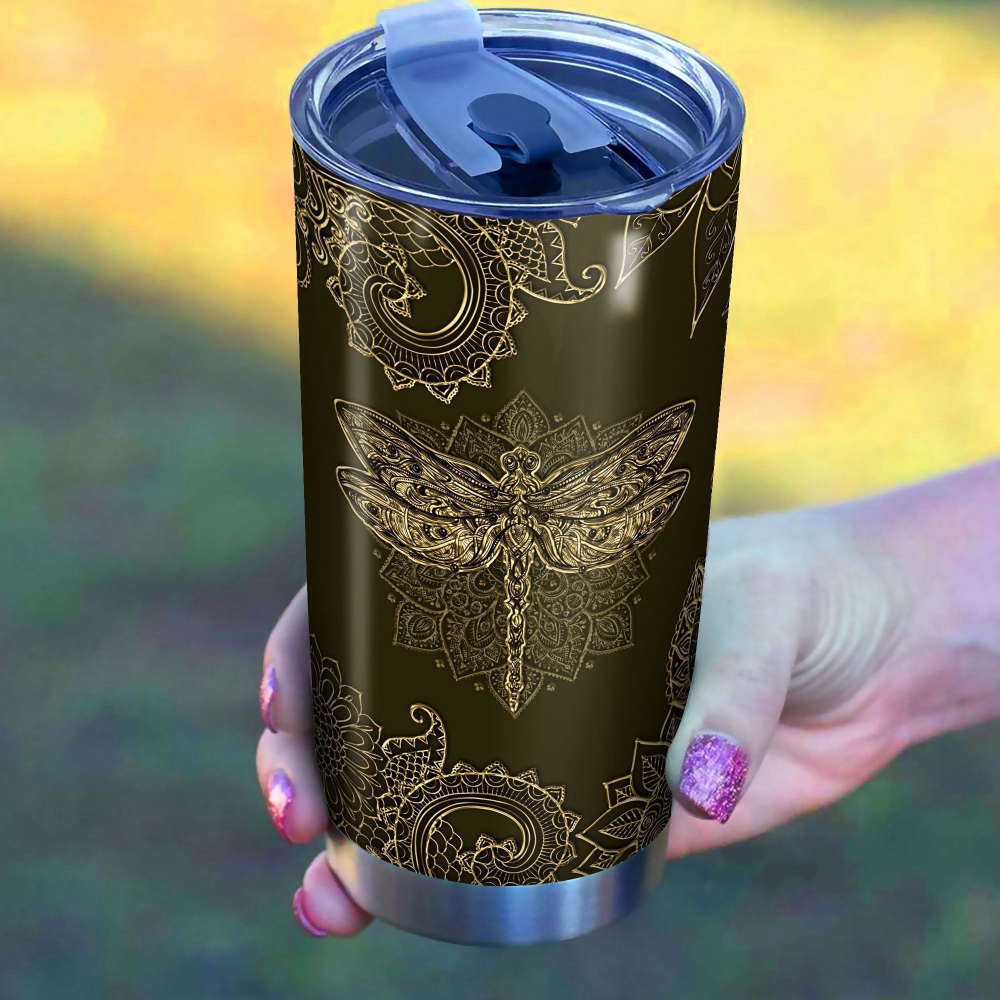 Dragonfly Mandala Pattern Stainless Steel Tumbler