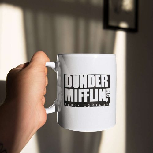 Dunder Mifflin Inc Office Merch Logo Black and White, Coffe Mug, Schrute,  White 11 oz Ceramic Mug Gift Valentine Gift