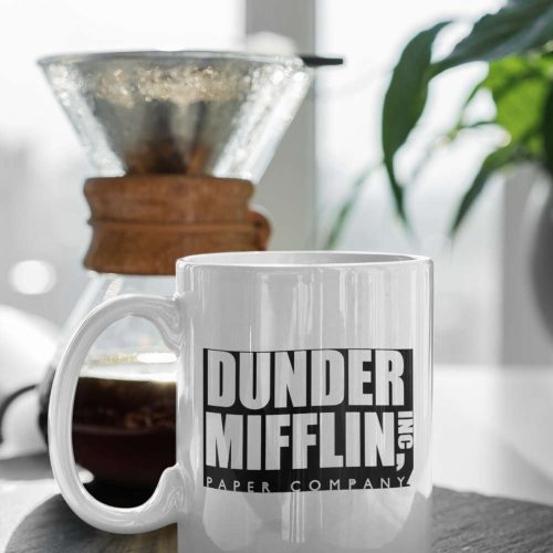 Dunder Mifflin Inc Office Merch Logo Black and White, Coffe Mug, Schrute,  White 11 oz Ceramic Mug Gift Valentine Gift