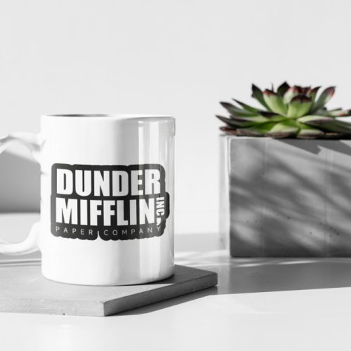 Dunder Mifflin Inc, The Office Merch Logo, Dwight Schrute, The Office Fan, Black and White White 11 oz Ceramic Mug Gift