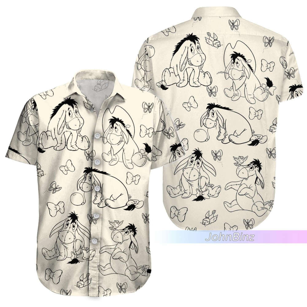 Eeyore Shirt: Hawaiian Art Pencil Button Down Summer Shorts – Unisex S-5XL Gifts for Women