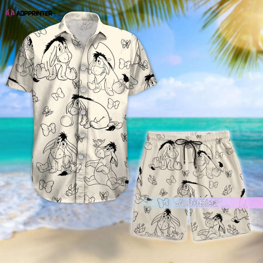 Eeyore Shirt: Hawaiian Art Pencil Button Down Summer Shorts – Unisex S-5XL Gifts for Women