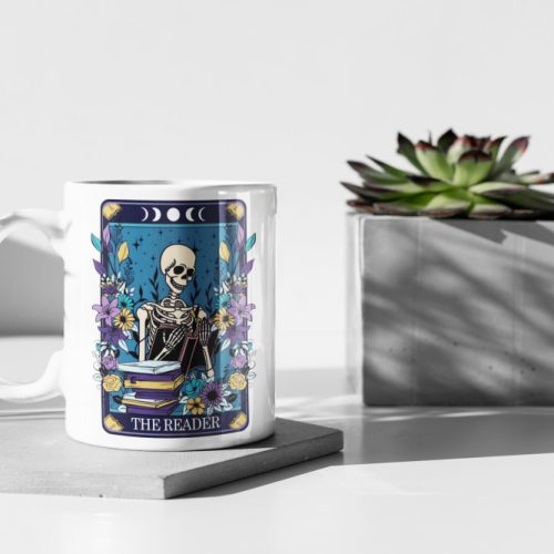 Funny Tarot Card With Skeleton, The Reader Tarot Card, Gift For A Reader, Funny Reader Mug, Coffee Mug, 11 oz Ceramic Mug Gift Birthday Gift