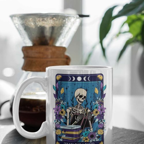 Funny Tarot Card With Skeleton, The Reader Tarot Card, Gift For A Reader, Funny Reader Mug, Coffee Mug, 11 oz Ceramic Mug Gift Birthday Gift