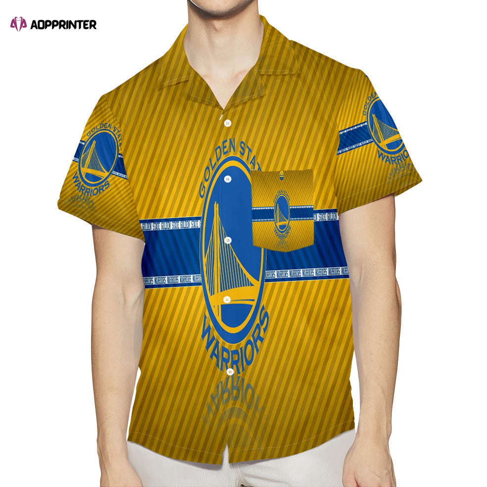 Golden State Warriors Emblem Texture Stripe 3D All Over Print Summer Beach Hawaiian Shirt With Pocket