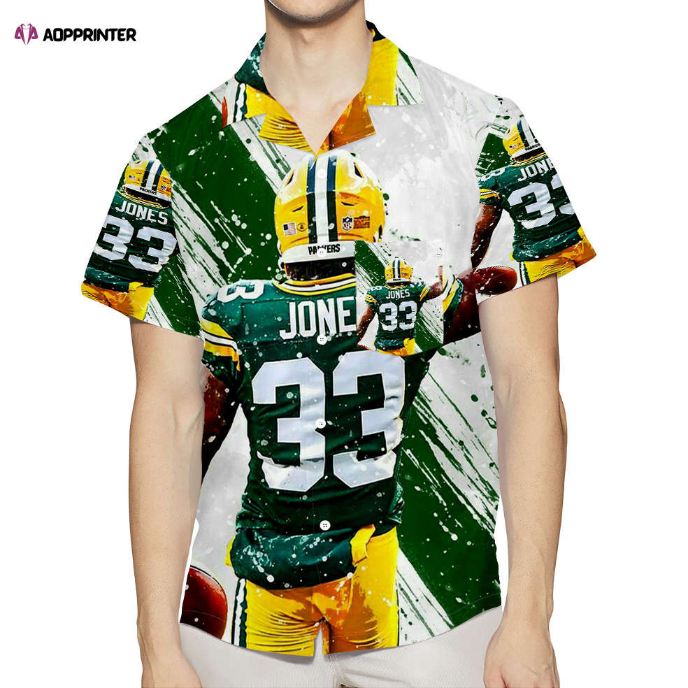 Green Bay Packers Aaron Jones no33 3D All Over Print Summer Beach Hawaiian Shirt With Pocket