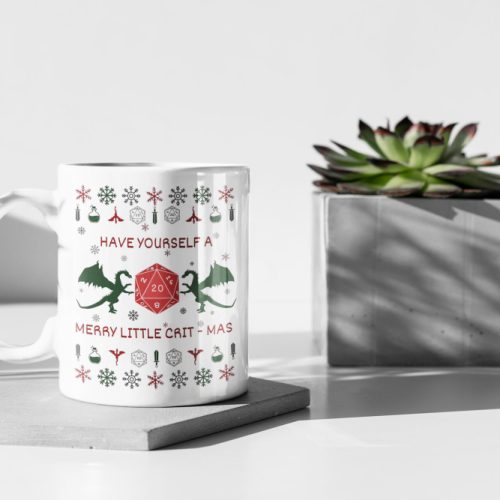 Have Yourself A Merry Little Crit-mas, Dnd Coffee Mug, Dnd Gift, Dnd Cat, Dnd , 11 oz Ceramic Mug Gift