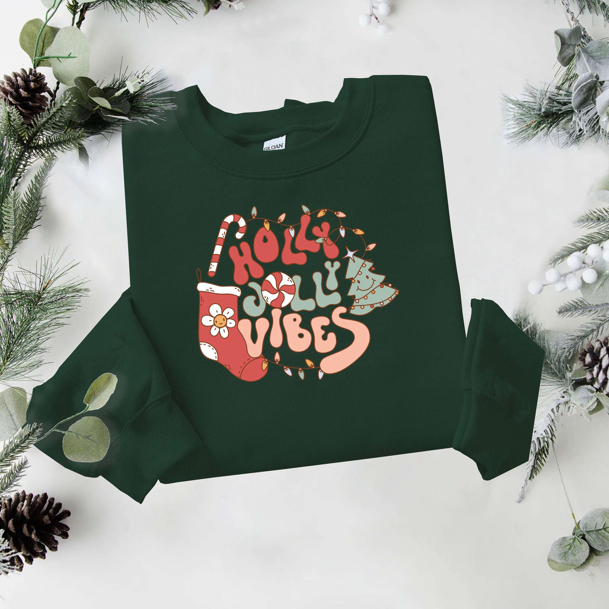 Holy Jolly Vibes Christmas Shirt, Christmas Sweatshirt, Womens Christmas Shirt, Christmas Gift, Christmas Sweater, Holiday Retro Sw eatshirt