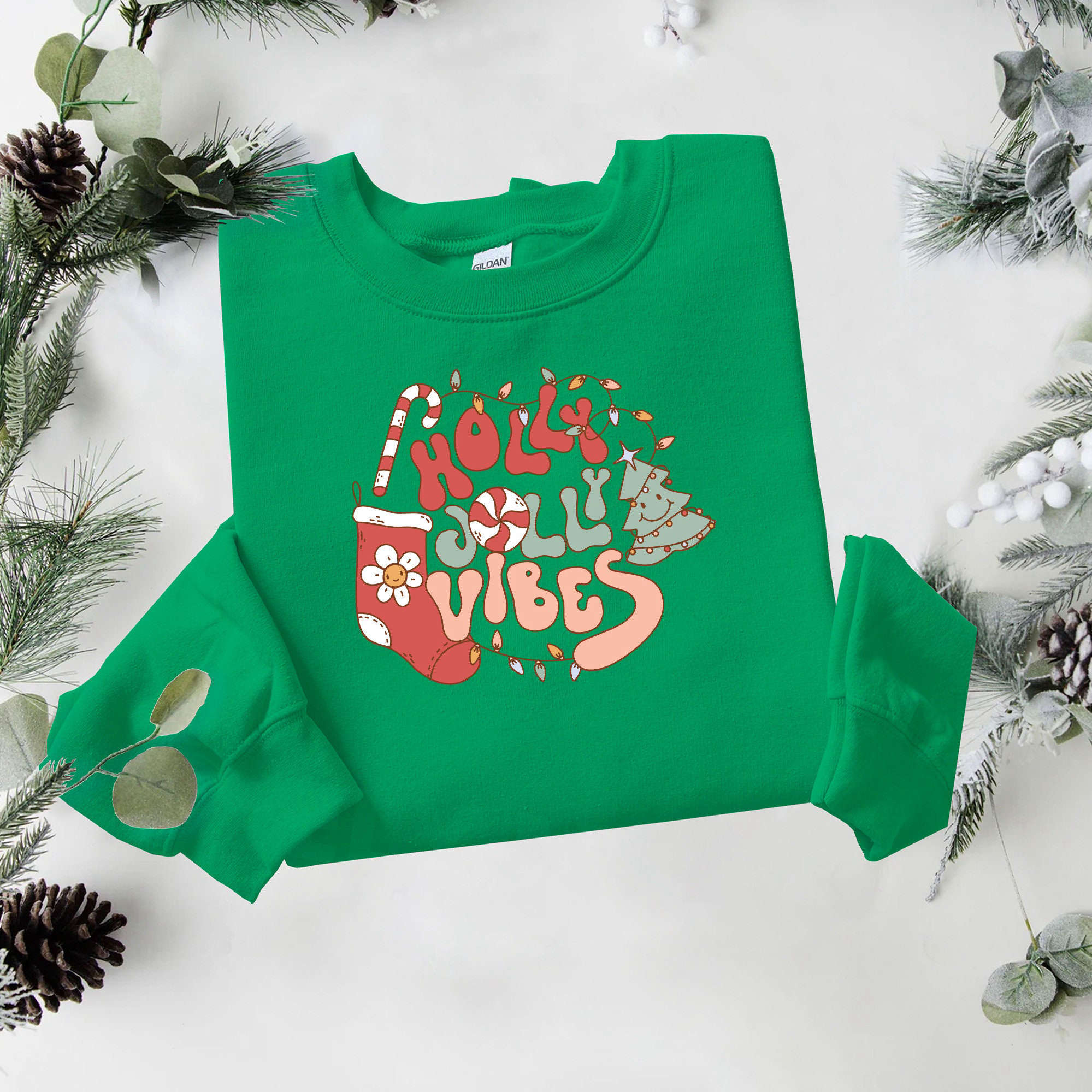 Holy Jolly Vibes Christmas Shirt, Christmas Sweatshirt, Womens Christmas Shirt, Christmas Gift, Christmas Sweater, Holiday Retro Sw eatshirt