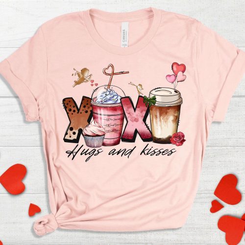 Hugs And Kisses Valentine T-shirt: Coffee Lover s Valentine s Day Shirt & Love Coffee Cups