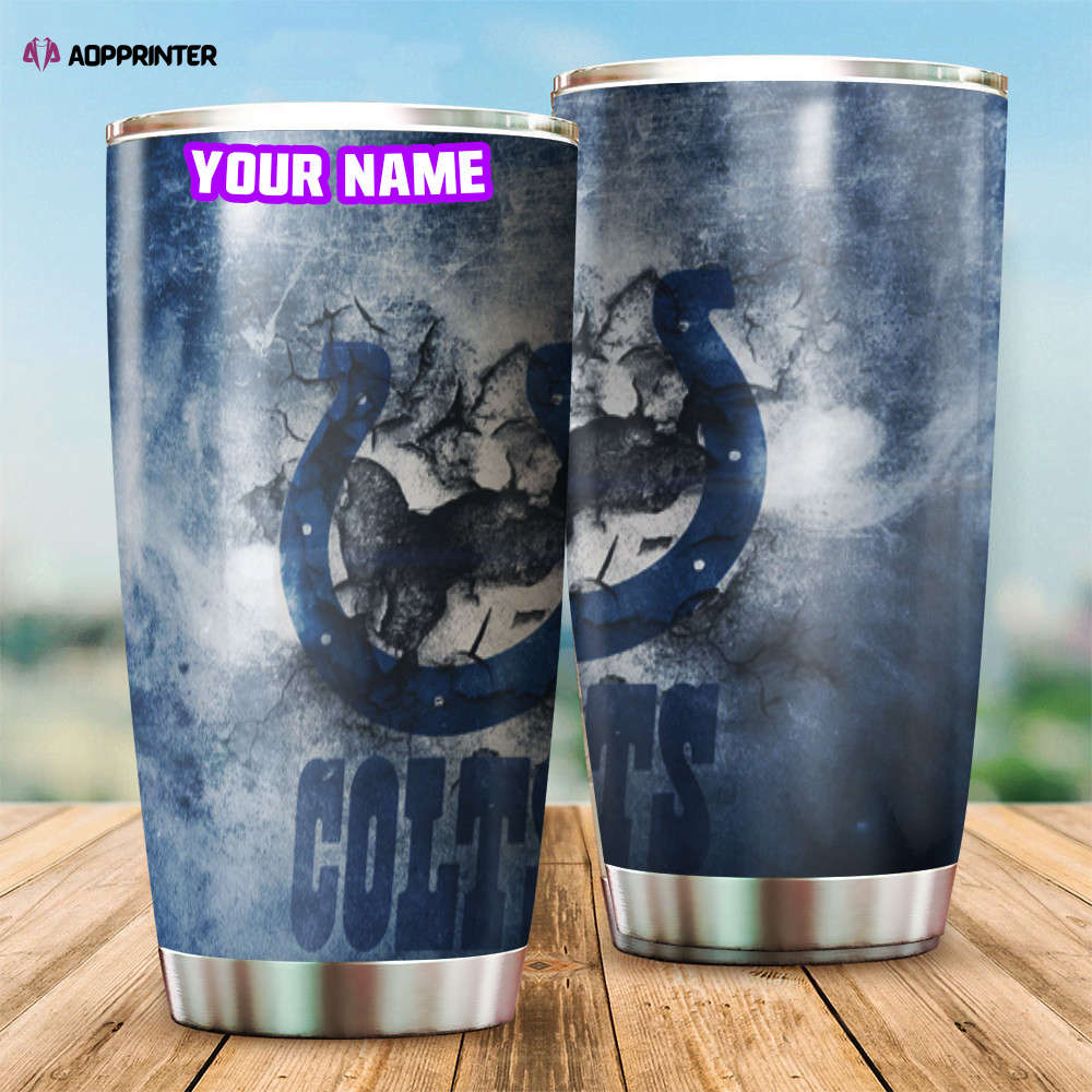 Indianapolis Colts Horseshoe Crack Wall Blue White Personalized Foldable Stainless Steel Tumbler Cup Keeps Drinks Cold And Hot