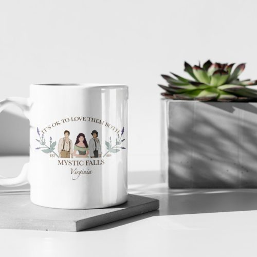 It’s Okay To Love Them Both Salvatore Brothers Elena Gilbert The Vampire Diaries TVD White 11 oz Ceramic Mug Gift