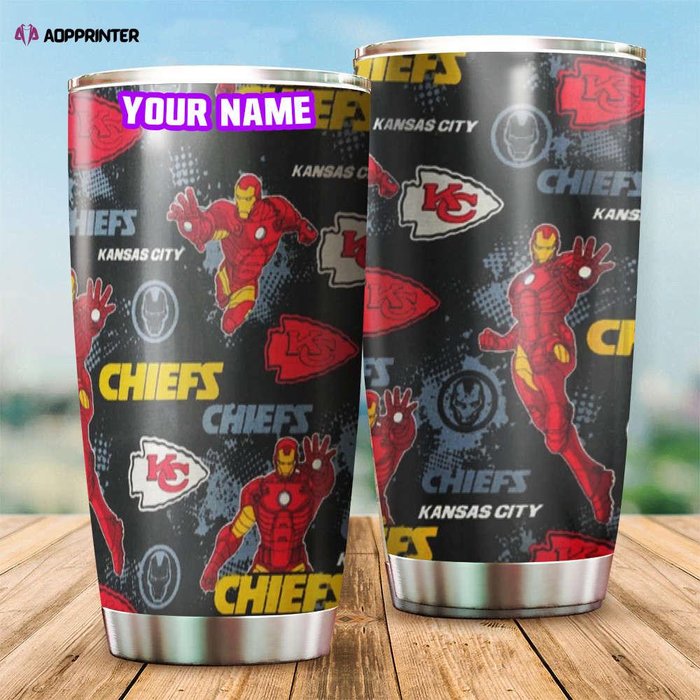 Kansas City Chiefs Emblem Iron Man Personalized Foldable Stainless Steel Tumbler Cup Keeps Drinks Cold And Hot