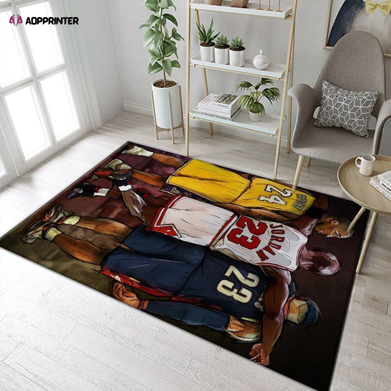 Kobe Bryant Michael Jordan And James Tribute Rug Living Room Floor Decor Fan Gifts