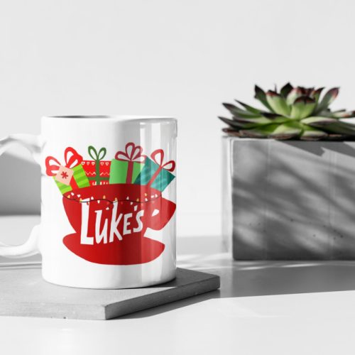 Luke’s Stars Hollow Connecticut Gilmore Girls Red Logo  Christmas Mug, Funny Christmas Mug, White 11 oz Ceramic Mug Gift