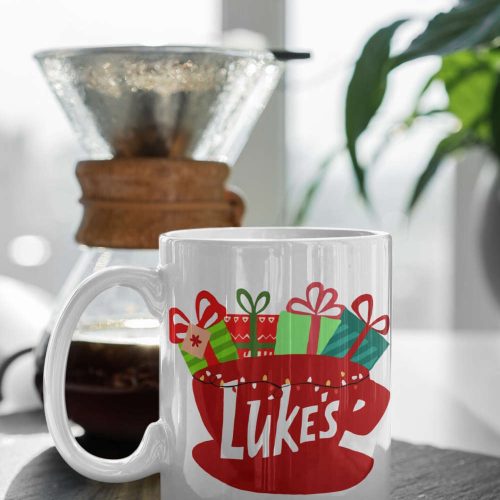 Luke’s Stars Hollow Connecticut Gilmore Girls Red Logo  Christmas Mug, Funny Christmas Mug, White 11 oz Ceramic Mug Gift