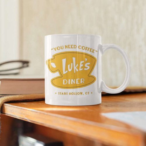 Luke’s Stars Hollow Diner Gilmore Girls Yellow Logo White 11 oz Ceramic Mug Gift