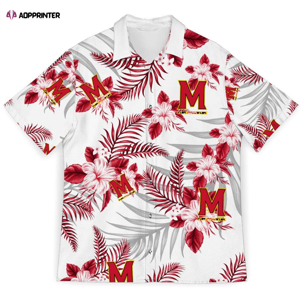 Maryland Terrapins Red Flowers White Hawaiian Shirt