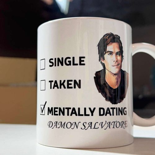 Mentally Dating Damon Salvatore, Team Damon, The Vampire Diaries Merch, Mystic Falls Coffee Mug White 11 oz Ceramic Mug Gift