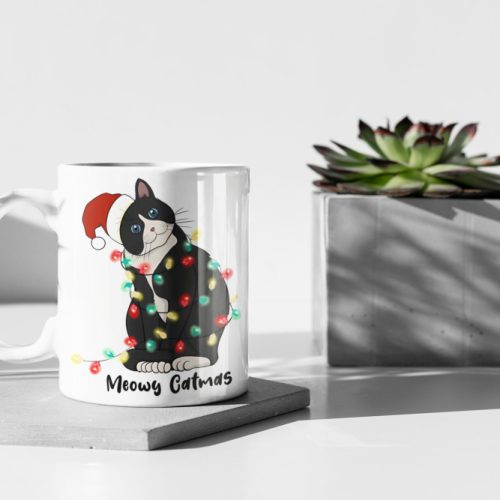 Meowy Catmas, Cat Lover Gift, Cute Mug Gift, Cat Christmas Mug Gift, Christmas Mug 11 oz Ceramic Mug Gift