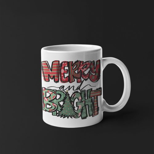 Merry And Bright, Christmas Mug, , Funny Christmas Mug, White 11 oz Ceramic Mug Gift