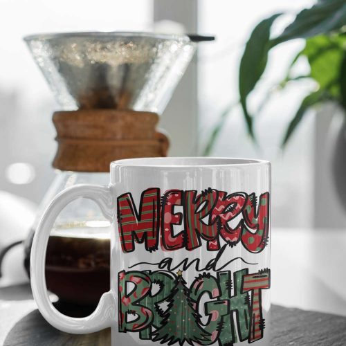 Merry And Bright, Christmas Mug, , Funny Christmas Mug, White 11 oz Ceramic Mug Gift