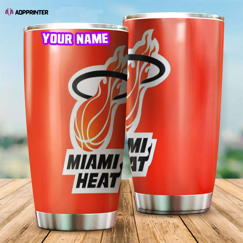 Miami Heat Orange1 Personalized Foldable Stainless Steel Tumbler Cup Keeps Drinks Cold And Hot
