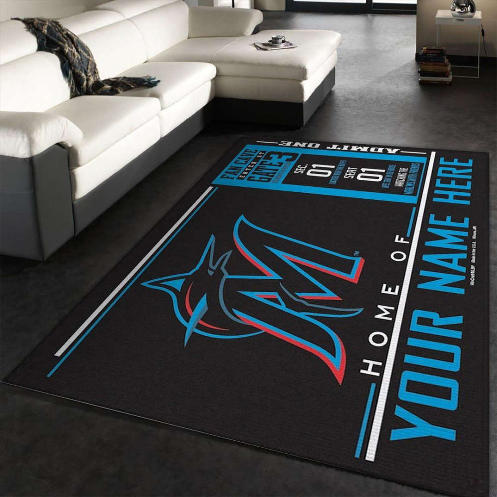 Miami Marlins Rug Living Room Floor Decor Fan Gifts