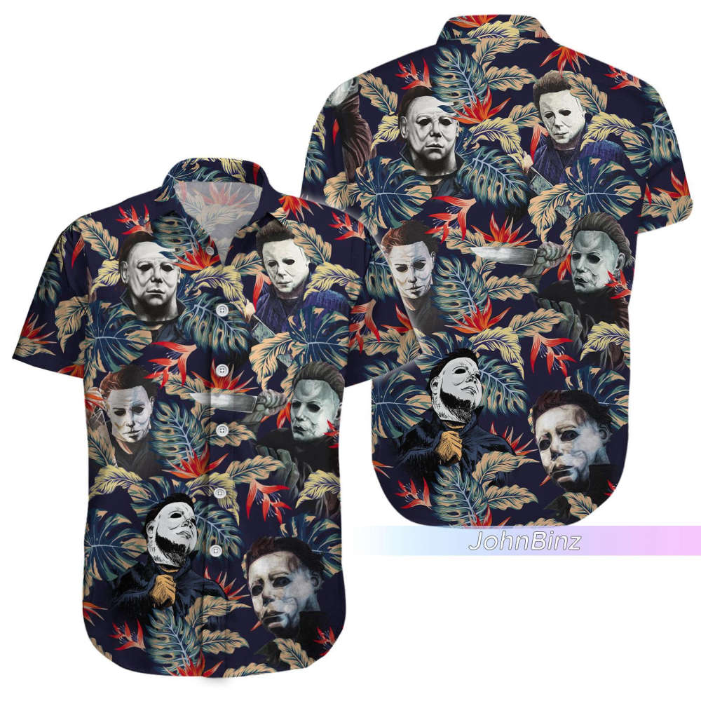 Michael Myers Shirt Collection: Hawaiian Button Horror Swim Shorts & More – Perfect Horror Lover Gifts