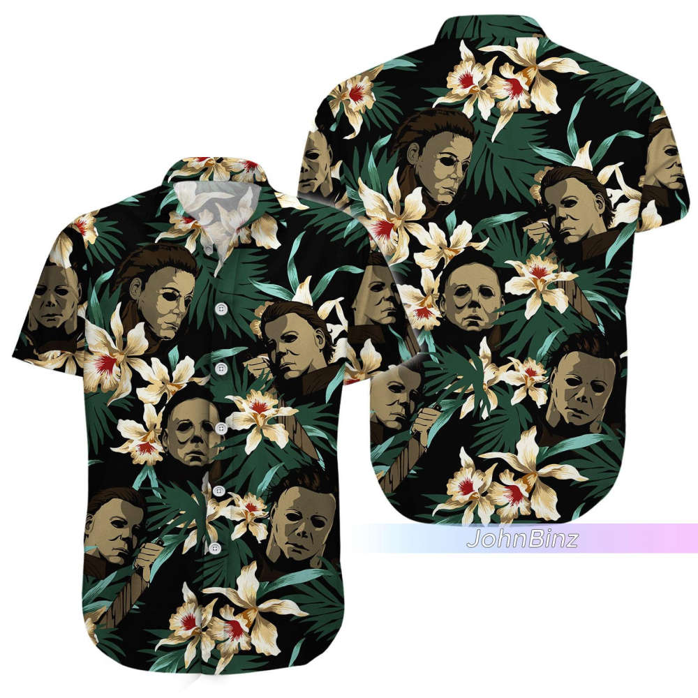 Michael Myers Shirt: Hawaiian Floral Button-Up & Horror Shorts – Unique Gifts For Him