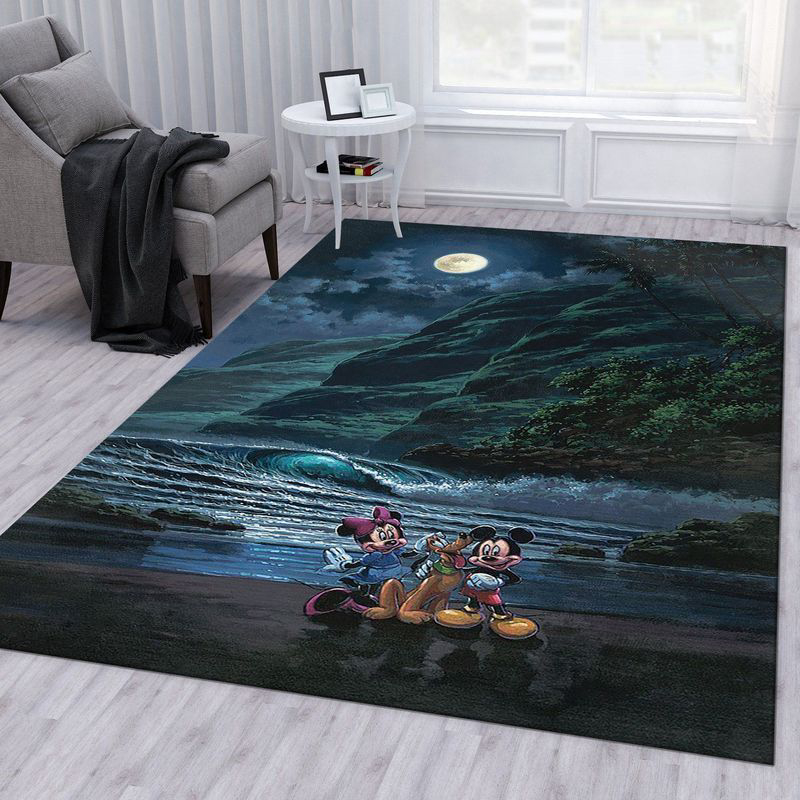 Moonlit Night Mickey Minnie Pluto Walt Disney Rug Living Room Floor Decor Fan Gifts