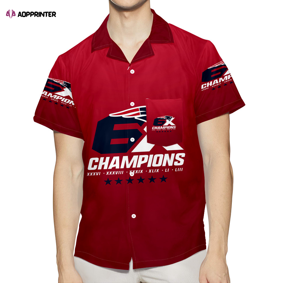 New England Patriots 6X Champions Red 3D All Over Print Summer Beach Hawaiian Shirt With Pocket