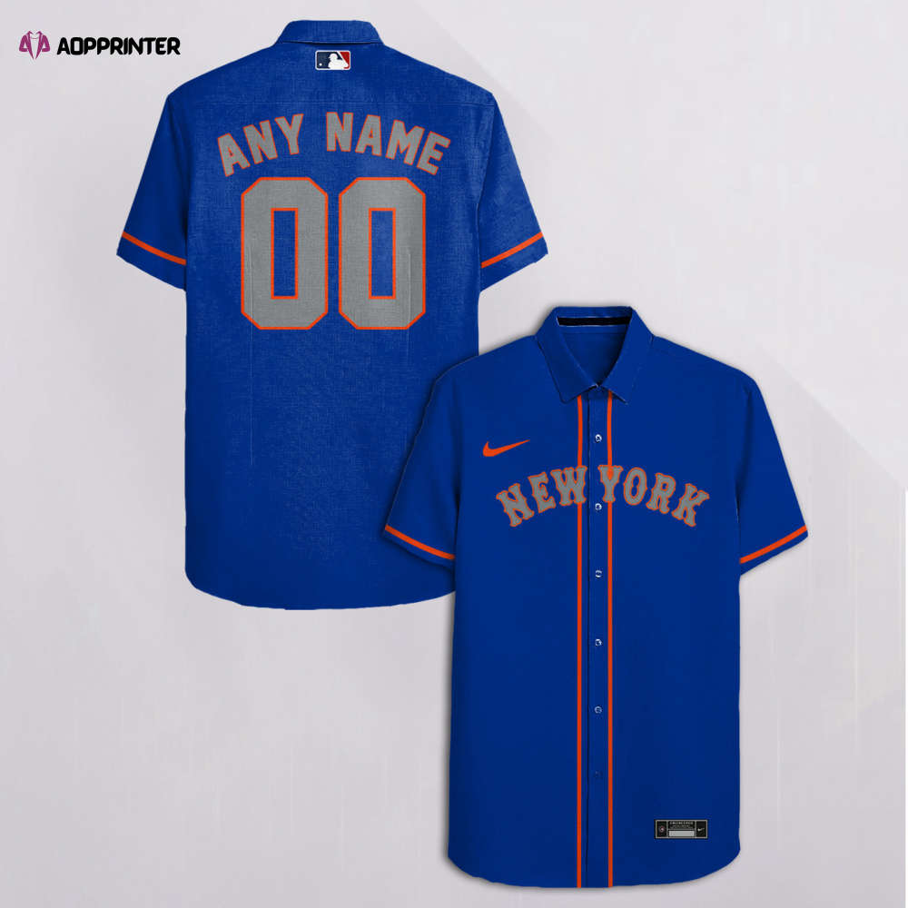 New York Mets Custom Name Number Blue Hawaiian Shirt